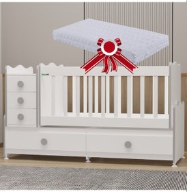 Resim Garaj Home Melina Mdf Çıtalı Beşik + Yatak - Gri Beyaz 