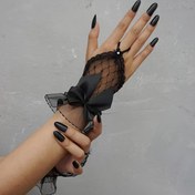 Resim Y2K Punk-Inspired Siyah Parmaksız Eldivenler Dantel ve Kurdele Detayları ile - Esnek Olmayan Dokulu, Kadınlar için Günlük Giyim, Partiler ve Düğünler için Mükemmel, Parti Eldivenleri|Y2K Modası|Esnek Olmayan Dokulu 