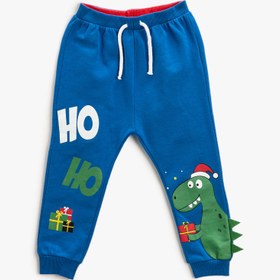 Resim Erkek Bebek Jogger Eşofman Altı Yılbaşı Temalı Dinozor Baskılı Beli Bağlamalı 