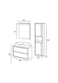 Resim Denko Matia 80 Cm Mdf Retro Gümüş Banyo Banyo Dolabı Takımı + Boy Dolabı Gümüş 
