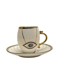 Resim 6 Kişilik Porselen Yaldızlı Kahve Fincanı Hamsa Blue Diğer 