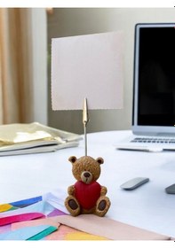 Resim Sevimli Kalp Tutan Ayı Fotoğraf Not Tutacağı Ofis Masası Tutucu Hediyelik Tutacak Kahve 