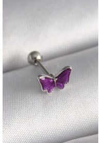 Resim 316l Çelik Gümüş Renk Mor Kelebek Model Tragus Piercing 