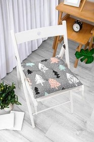 Resim RealHomes Gri Zeminli Ağaç Temalı Dijital Baskılı Dekoratif Pofidik Sandalye Minderi 