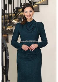 Resim Raika Moda Şık Taş Detaylı Dilara Tesettür Abiye Zümrüt 