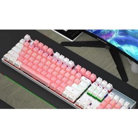 Resim CoverZone Leaven K660 Kablolu Klavye LED Rgb 104 Tuşlu Mavi Switch Gökkuşağı Renler Mekanik Oyuncu Işıklı Klavye Ergonomik Tasarım Rahat 150CM Kablo Uzunluğu Bilgisayar Pc Için (Mavi Switch) 