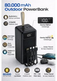 Resim 80.000 Mah Powerbank 4 Usb Micro Type-c Lıghtnıng Girişli El Fenerli Taşınabilir Şarj Aleti Siyah 