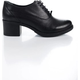 Resim %100 Hakiki Deri Kalın Topuklu Bağcıklı Oxford Ayakkabı 