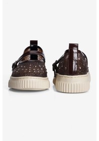 Resim Mubiano Kadın Taşlı Sneaker Babet Bantlı Günlük Şık Novira Kahverengi 