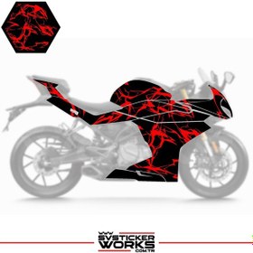 Resim Cfmoto 250sr Kaplama Sticker Şimşek Yıldırım Motor Kaplama Modeli Hazır Kit Kırmızı 