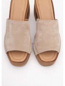 Resim Luvishoes Luvi Shoes Pull Bej Süet Hakiki Deri Kadın Platform Topuklu Terlik Bej 
