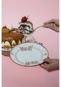 Resim Rosadora Emaye 2'li Pasta Tabağı Dekoratif Vintage Servis Tabağı Pembe 