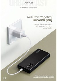 Resim Jopus 20000mah Powerbank Pd 22.5w Hızlı Şarj - Dijital Ekranlı - Taşınabilir Şarj Cihazı Siyah 