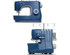Resim Singer M3335 Dikiş Makinesi ve S0235 Overlok Makinesi Elektronik Metal Yapı ile Mavi Renk 