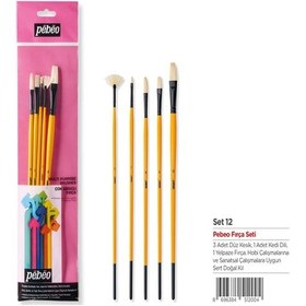 Resim Pebeo Fırça Seti Beyaz Brıstel Kıl Uzun Sap No:2 6 8 12 Yelpaze Fırça No:2 5 Li Set 12 
