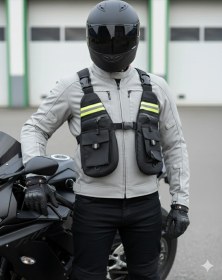 Resim Motosiklet Ve Bisiklet Çok Cepli Yelek Tipli Göğüs Çanta Lüx Motor Çantası Yeni Siyah - Yeşil 