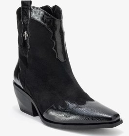 Resim Luvi Shoes Loel Siyah Süet Siyah Desenli Kadın Kalın Topuklu Western Bot Siyah - Süet 