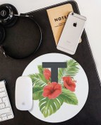 Resim WuW Kırmızı Tropikal Çiçekli T Harfli Yuvarlak Kaymaz Taban Mouse Pad 