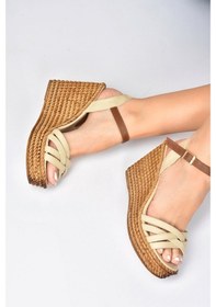 Resim Fox Shoes Bej Keten Dolgu Topuklu Kadın Ayakkabı K674194105 