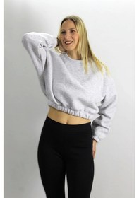 Resim Bel Lastikli Bisiklet Yaka Sweat Gri - 07100 