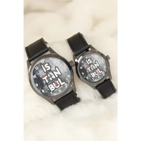 Resim Evyora Siyah Renk Deri Kordonlu Istanbul Tasarımlı Sevgili Saatleri 