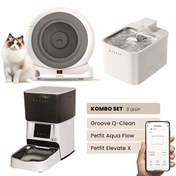 Resim Groove Q-Clean Otomatik Kedi Tuvaleti Gri - Petfit Aqua Flow Akıllı Su Pınarı - Petfit Elevate X Otomatik Mama Kabı 
