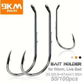 Resim 50/100 adet Yüksek Dayanıklılıkta Offset Yem Tutucu saç tokası Tuzlu ve Tatlı Su Balıkçılığı için - Yüksek Karbon Çeliği ve Korozif Dirençli Uzun Shank Yem saç tokası 