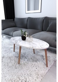 Resim Tokyo Orta Sehpa Ve Zigon Sehpa 4'Lü Salon Seti - Beyaz Mermer 