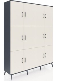 Resim Hyperion Gardrop 10 Raflı 12 Kapaklı 176x44x221 Antrasit-aytaşı/çam Aytaşı/çam 