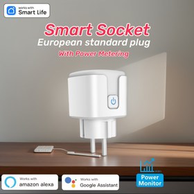 Resim Smart Ev Wifi Akıllı Priz, Güç Ölçer Fonksiyonlu Avrupa Standartlı Tuya Wifi Akıllı Soket 16A Ses Kontrolü Destekli Mobil Uygulama ve Uzaktan Kumanda ile Uyumludur Google Alexa 