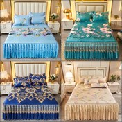 Resim 3 adet Lüks Avrupa Tarzı Yatak Örtüsü Seti - Serinleten Polyester Mat, Kaymaz, Katlanabilir, Makinede Yıkanabilir - Yatak Odası, Otel ve Yurt Dekoru için Mükemmel, Alerji Olmayan, Yıpranma Dirençli, Küçülme Dirençli, Otel Yatak Örtüsü | Çiçek Desenli Tasarım | Dantel Örtüsü, Yatak Örtüsü Dekoru 