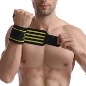 Resim 1 adet Parmak Döngüsü Bilek Destek Kemeri - Koşu, Ağırlık Kaldırma ve Direnç Eğitimi için Teri Emici, Elastik Bilek Kayışı, Dayanıklı ve Yıkanabilir, Mavi, Sarı, Kırmızı, Turuncu Çizgilerle Siyah, Erkekler için Bilek Kemeri 