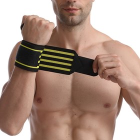 Resim 1 adet Parmak Döngüsü Bilek Destek Kemeri - Koşu, Ağırlık Kaldırma ve Direnç Eğitimi için Teri Emici, Elastik Bilek Kayışı, Dayanıklı ve Yıkanabilir, Mavi, Sarı, Kırmızı, Turuncu Çizgilerle Siyah, Erkekler için Bilek Kemeri 