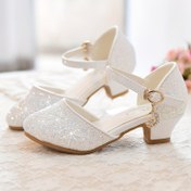 Resim Parıltılı Küçük Kız Prenses Ayakkabıları, Glitter Yıldız Tasarımı - Düğünler, Performanslar & Günlük Kullanım için Yumuşak Tabanlı Çocuk Yüksek Topukluları - Hafif & Rahat Tokalı Ayakkabılar İlkbahar & Yaz için, Kız Çocukları Ayakkabıları 