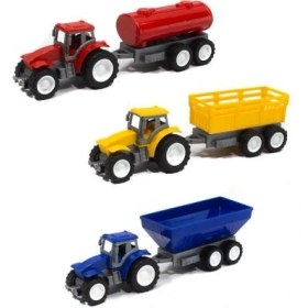 Resim Erzi Oyuncak Traktör Römork Seti Renkli Plastikten 3 Lü Tarım Set 20 cm Boyutunda 