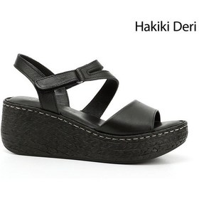 Resim Gönderi R Kadın Siyah Cırt Bantlı Dolgu Topuk Hakiki Deri Sandalet Dyza70945307 Siyah 