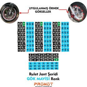 Resim Rebon Moto Design Rulet Tasarımlı Jant Şeridi Set Gök Mavisi Renk 