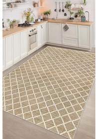 Resim Dijital Kaymaz Yıkanabilir Hasır Görünümlü Salon Halısı Mutfak Halısı Yolluk Kahverengi 