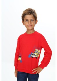 Resim Toontoy Kids Toontoy Erkek Çocuk Relax Fit Bisiklet Yaka Hafif Düşük Omuz Baskılı Sweatshirt - Tk24556 Kırmızı 