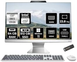 Resim ASUS A3402WVAK i5 1335U 64GB DDR5 512GB SSD Intel Graphics 23.8" FHD W11P Beyaz All in One & PER4 