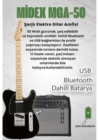 Resim Midex TLX-50BK-50AMP Tele Kasa Maple Klavye 2 Single-Coil 50W Amfili Elektro Gitar 