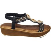 Resim Ventes Dolgu Topuk Rahat Günlük Kadın Taşlı Sandalet 1332006-z Siyah 