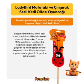 Resim PetzzCats LadyBird Matatabi ve Çıngırak Sesli Kedi Oltası Oyuncağı Kırmızı/Siyah 42 Cm 