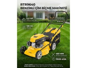 Resim Endüstriyel Ümit Yapı Market Benzinli Çim Biçme Makinesi 4.0 Hp 139 cc 46 cm Kesim RTR9640 