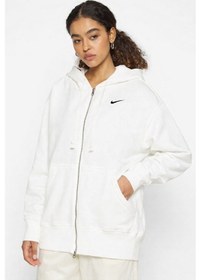 Resim Nike Sportswear Phoenix Fleece Oversized Hoodie Full Zip Bol Kesim Kapüşonlu Kadın Sweatshirt Krem Krem 