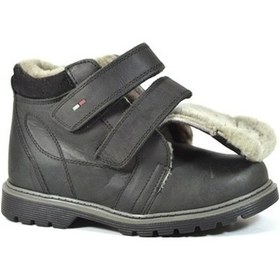 Resim O.S Hakiki Yağlı Deri Siyah Kürklü Cırtlı Erkek Çocuk Bot Siyah 