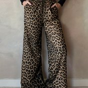 Resim Kadınlar İçin Leopar Desenli Geniş Paça Pantolon - Cepli, Makinede Yıkanabilir ve Çok Amaçlı Günlük Kıyafetler için Her Mevsim Uygun 