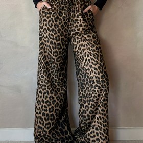 Resim Kadınlar İçin Leopar Desenli Geniş Paça Pantolon - Cepli, Makinede Yıkanabilir ve Çok Amaçlı Günlük Kıyafetler için Her Mevsim Uygun 