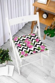Resim RealHomes Zigzag Zebra Temalı Gül Motifli Modern Pofidik Sandalye Minderi 