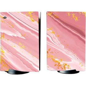 Resim Kt Grup Pembe Mermer Desenli Playstation 5 Standart Kasa Dijital Versiyon Full Sticker Kaplama Seti 